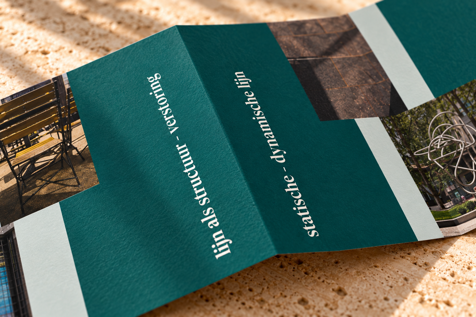 Close-up of typography and photography on the centre panels